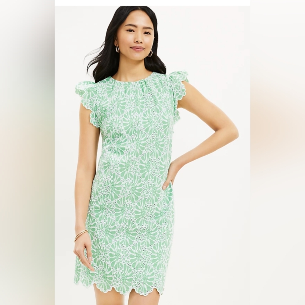 Loft Petite Eyelet Flutter Sleeve Dress